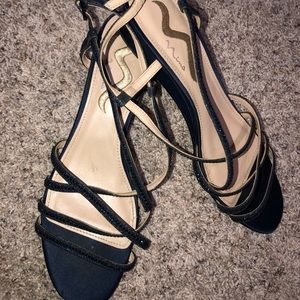 Navy Blue, sparkle strap wedge sandal, size 10